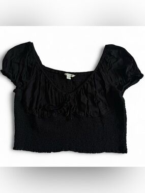 Black Smocked Puff-Sleeve